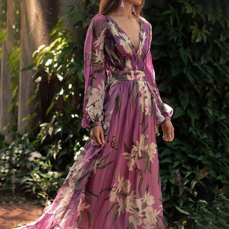long sleeve side split maxi dress Long Sleeve Side Leg Split Maxi Dress Blue