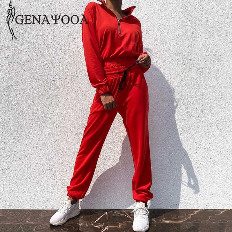 Genayooa marque survêtement femmes Fitness deux pièces ensemble haut et pantalon à manches longues haut court Sweat costumes femmes 2 pièces ensemble femme 2020