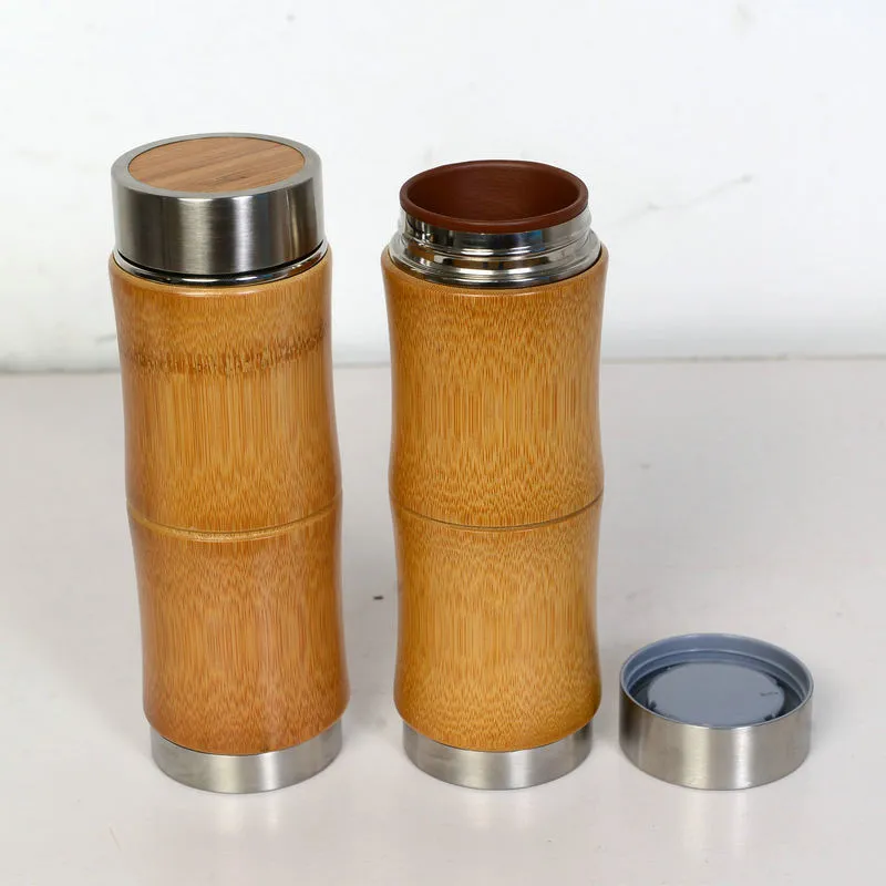 10oz aço inoxidável thermo copo de bambu copos de café cerâmica caneca de chá de bambu garrafas de água ao ar livre Viagem de carro de carro bebeware DBC VT1003