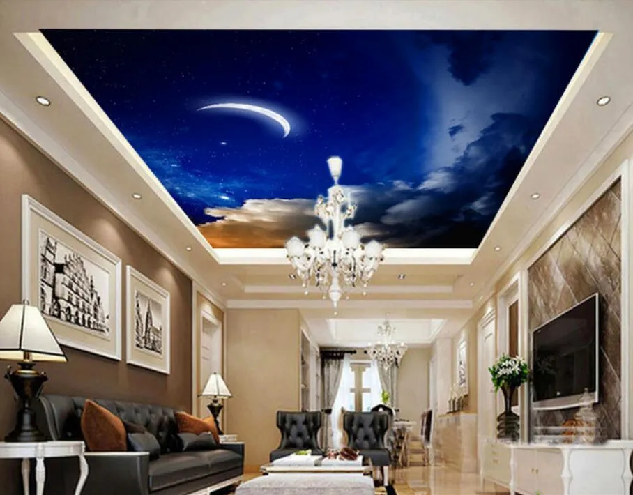 de beaux paysages fonds d'écran peintures murales de plafond 3d papier peint ciel Fantasy blue moon peinture murale du plafond nuageux