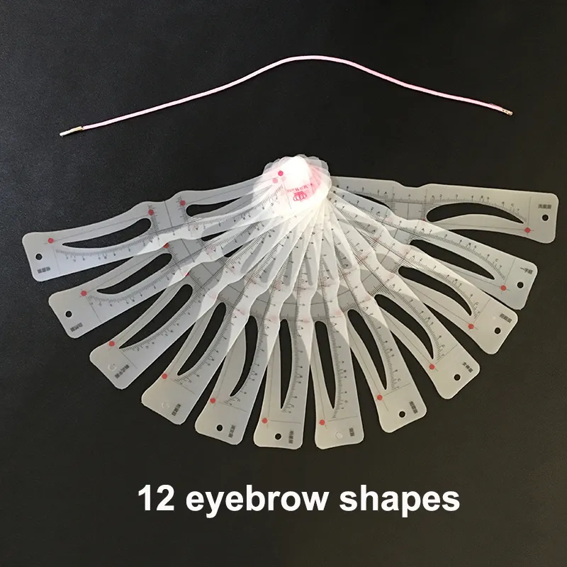 12 unids/set Microblading regla para cejas plantilla para dar forma herramientas de medida lápiz de cejas y recortador de cejas suministros de accesorios de maquillaje permanente