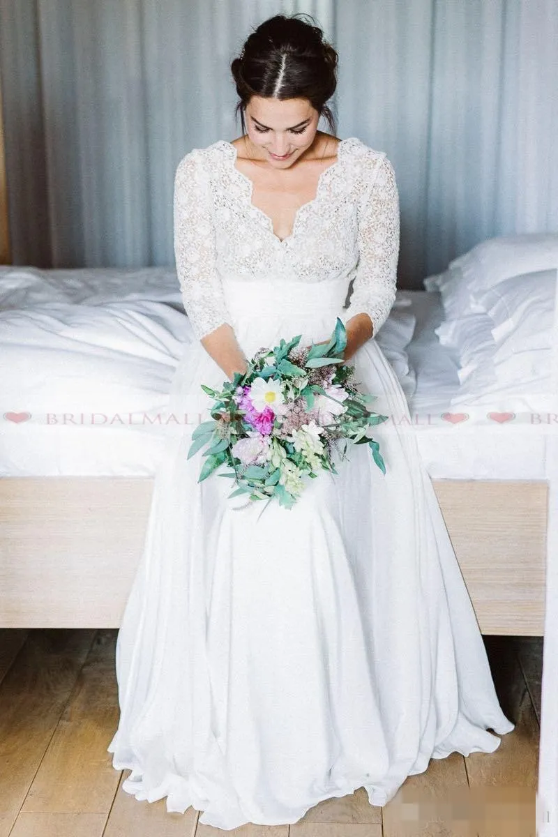 Country A Line Wedding Dresses Long Sleeve Lace... From Missbeautydress,  $106.58