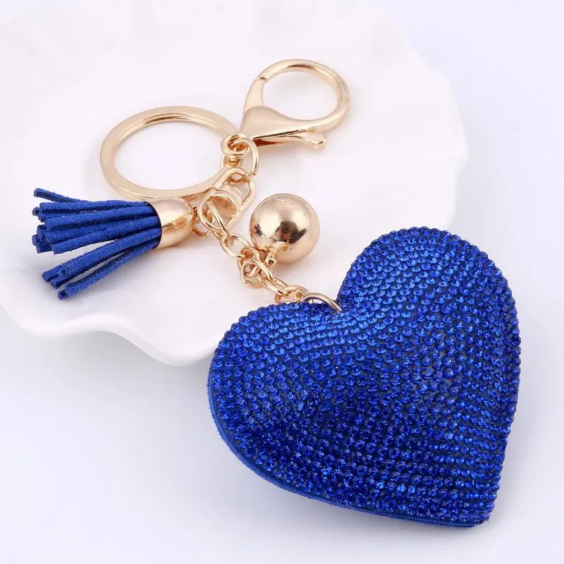 Heart Keychain Leather Tassel Key Holder Fashion Metal Crystal Rhinestone Key Chain Keyring Charm Bag Auto Pendant Gift Wholesale Price