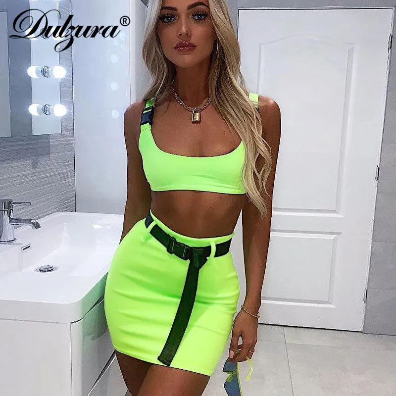 Dulzura 2019 Sommar Kvinnor Två Pieces Set Kjol Set Bandage Crop Top TrackSuit Outfits Streetwear 2 Pieces Festival Clothes