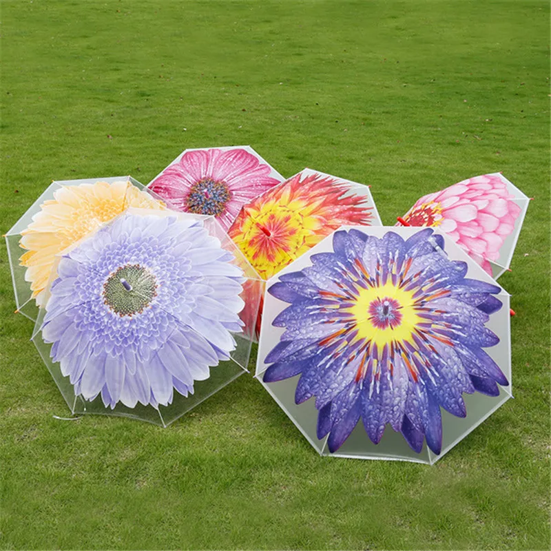 長いハンドルの子供の傘の小さな新鮮な太陽の両方の雨と日差しの透明な傘棒の傘10pcs t1i1919