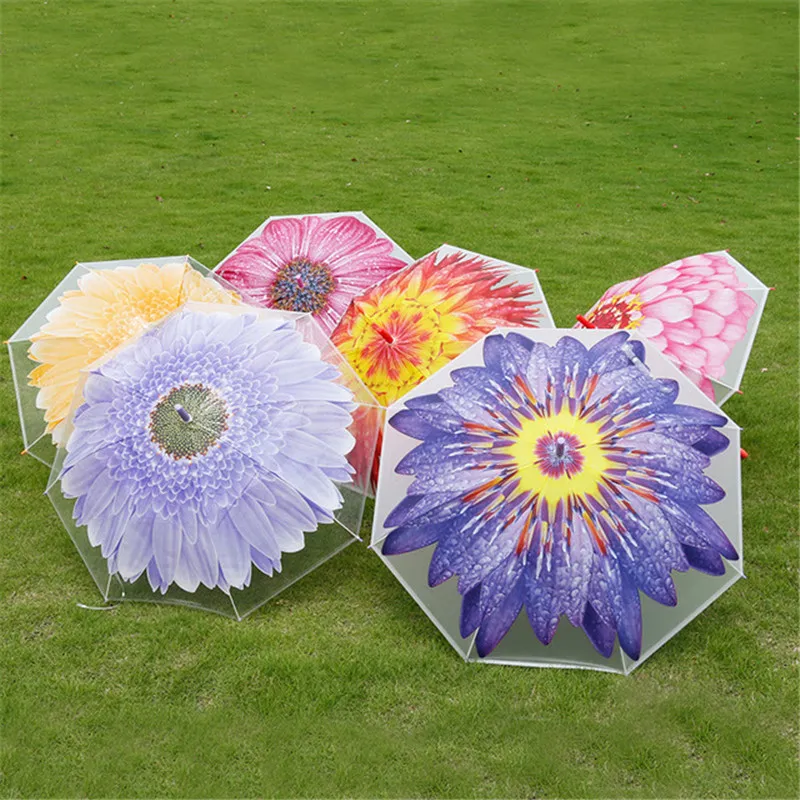 Children's umbrella with long handle Small fresh sunshade Both rain and sunshine transparent umbrella stick umbrella 10pcs T1I1919