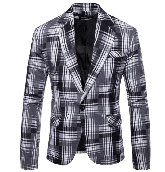 Men's Suits & Blazers Leisure Lattice Men Blazer Masculino Slim Fit Casaco Jaqueta Masculina Coats Mens Jacket Yellow Blue Bl2172