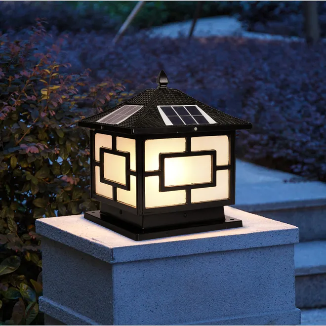 Solar Power Led Square Post Lights Landscape Garden Lights Gate Pillar