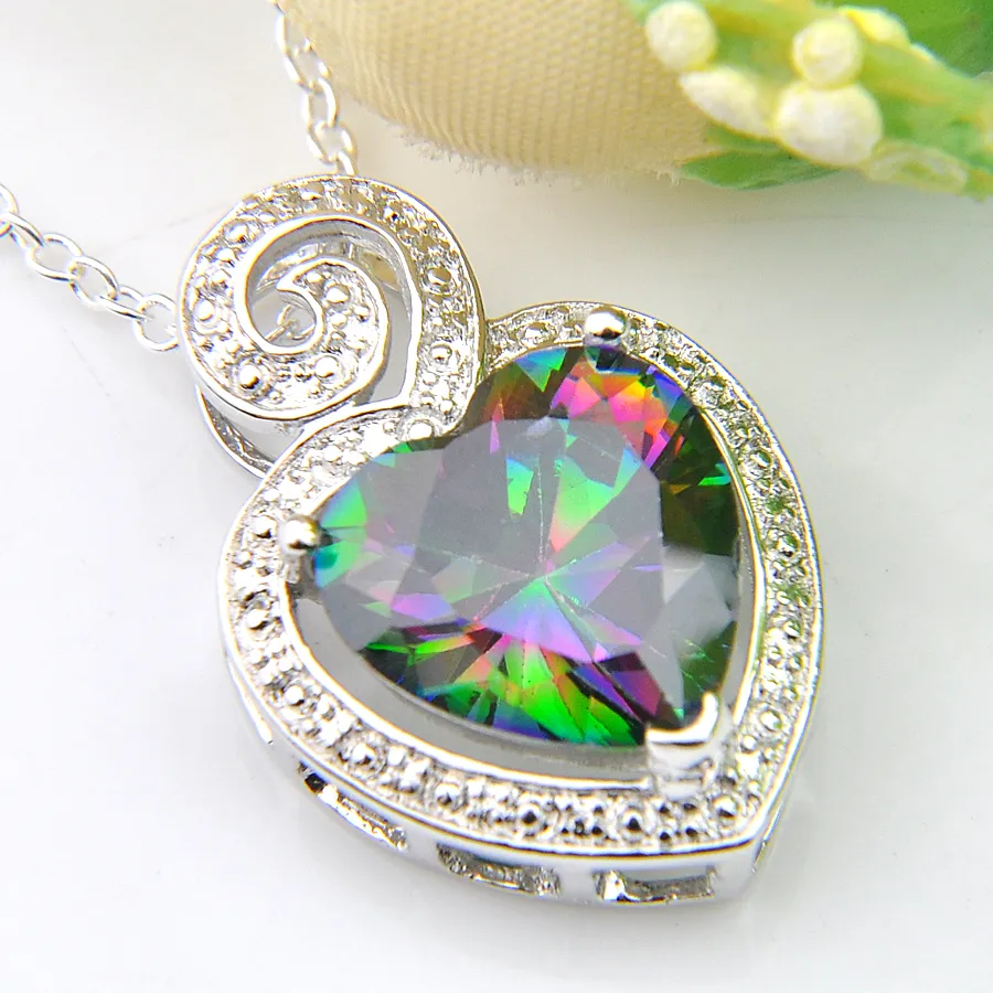 Wholesale 12 Pcs / lot Vintage Heart-shaped Rainbow Mystic Topaz Gemstone 925 Sterling Silver Butterfly Wedding Pendant Weddings Jewelry