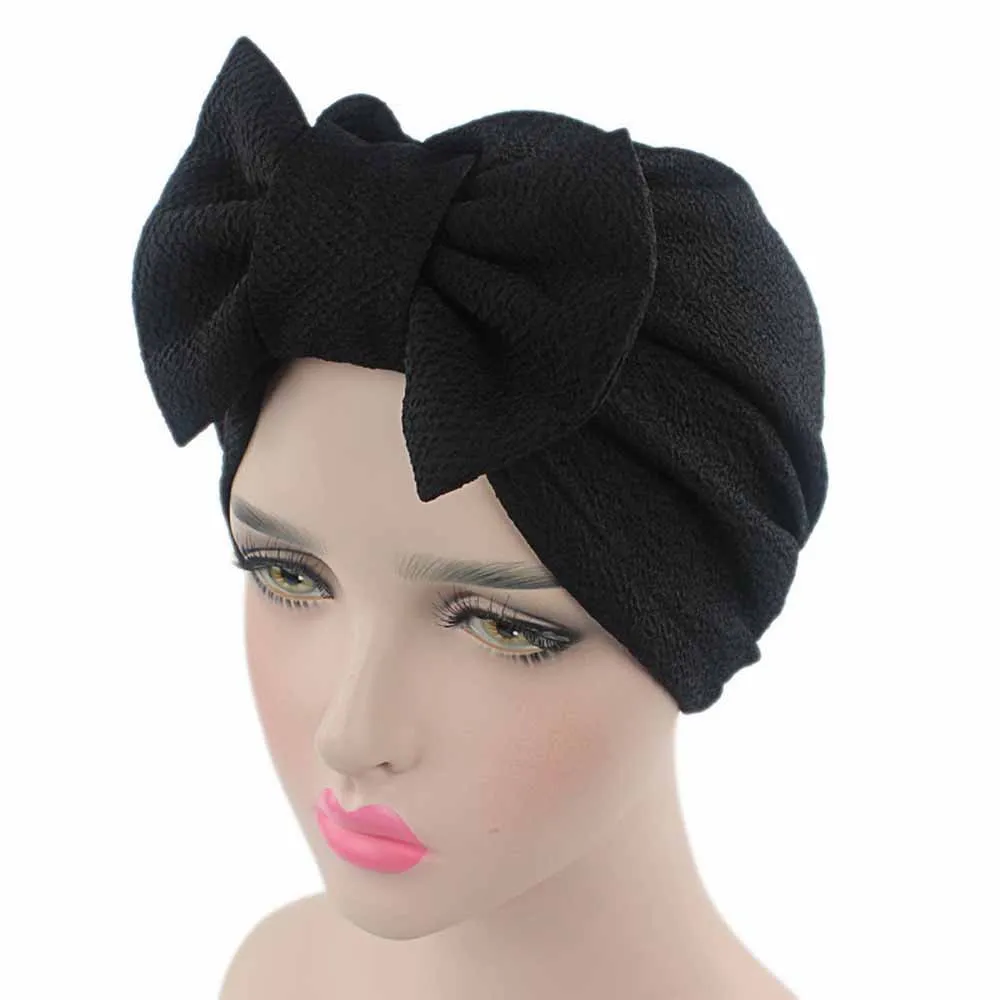 Kepsar för kvinnor söt söt båge cancer kemo hatt beanie halsduk turban casual solid huvud wrap cap casquette femme #n