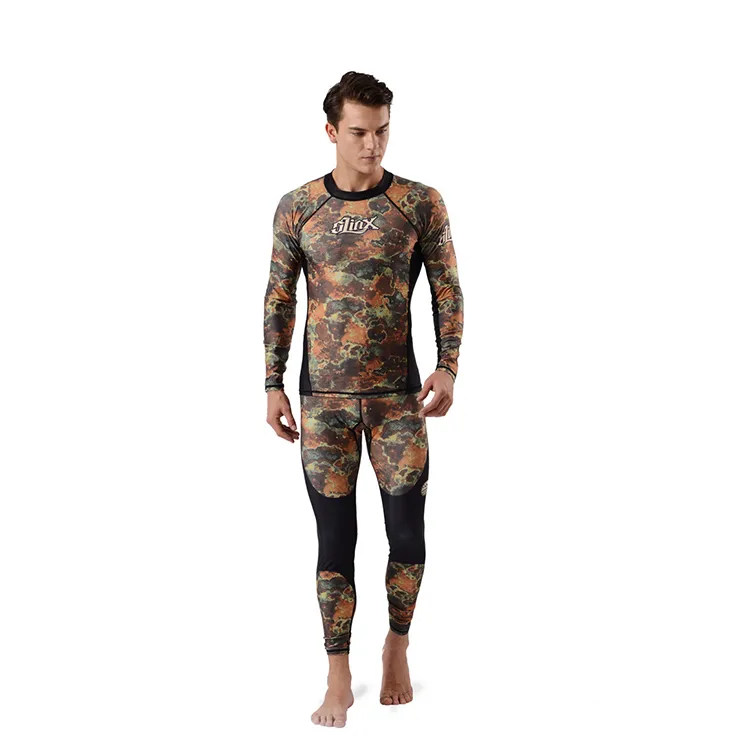 Rash Guard Full Body Cover Tunna Wetsuit Lycra UV Protection Långärmad Sport Dyk Huddräkt Två styck Perfekt för simning Camo Färg