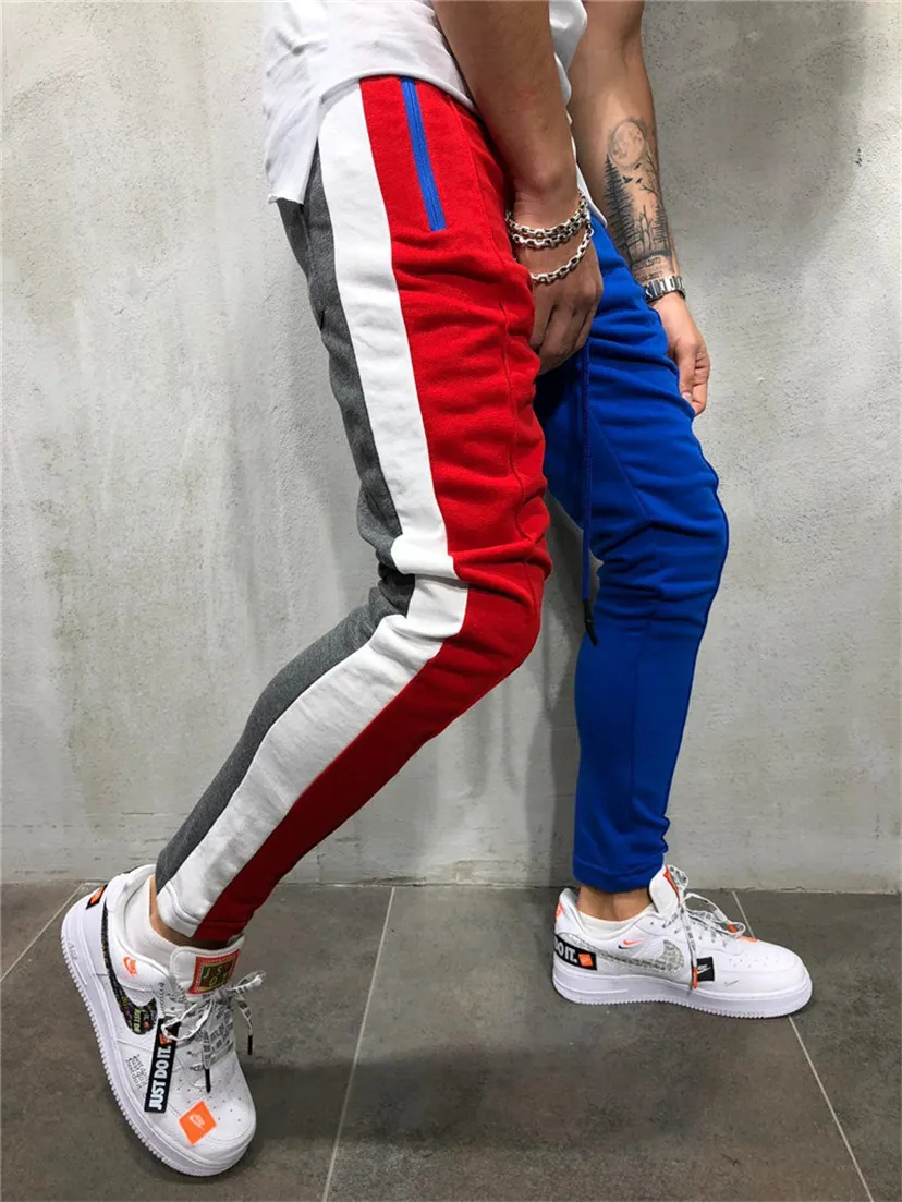 Slim Fit Striped Slim Sweatpants With Color Block Patchwork Slim Fit Striped Slim Sweatpants With Color Block Patchwork