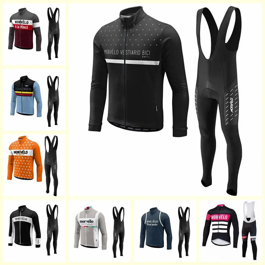 Morvelo Team Radfahren Langarm Jersey Trägerhosen Sets Hochwertige Männer MTB Fahrradbekleidung Maillot Ciclismo U10906