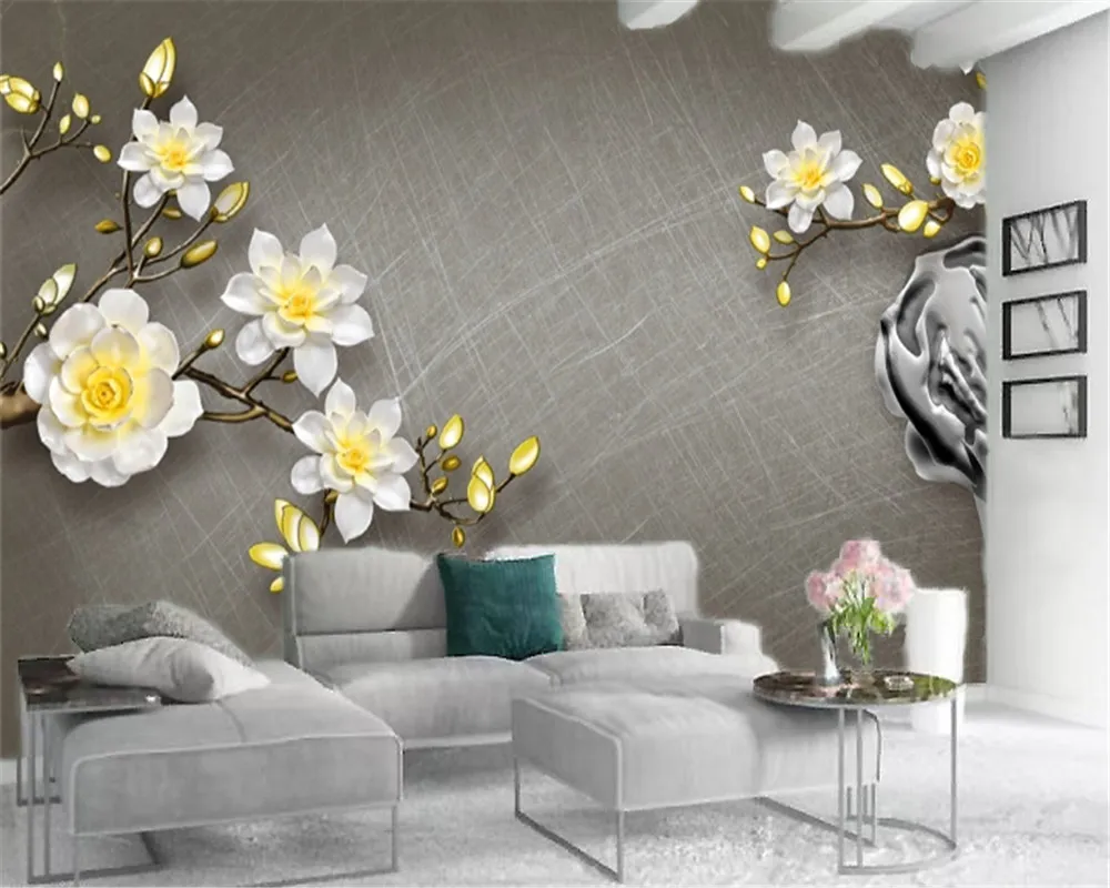 Customized Delicate White Flowers 3d Wallpaper Designs Living Room