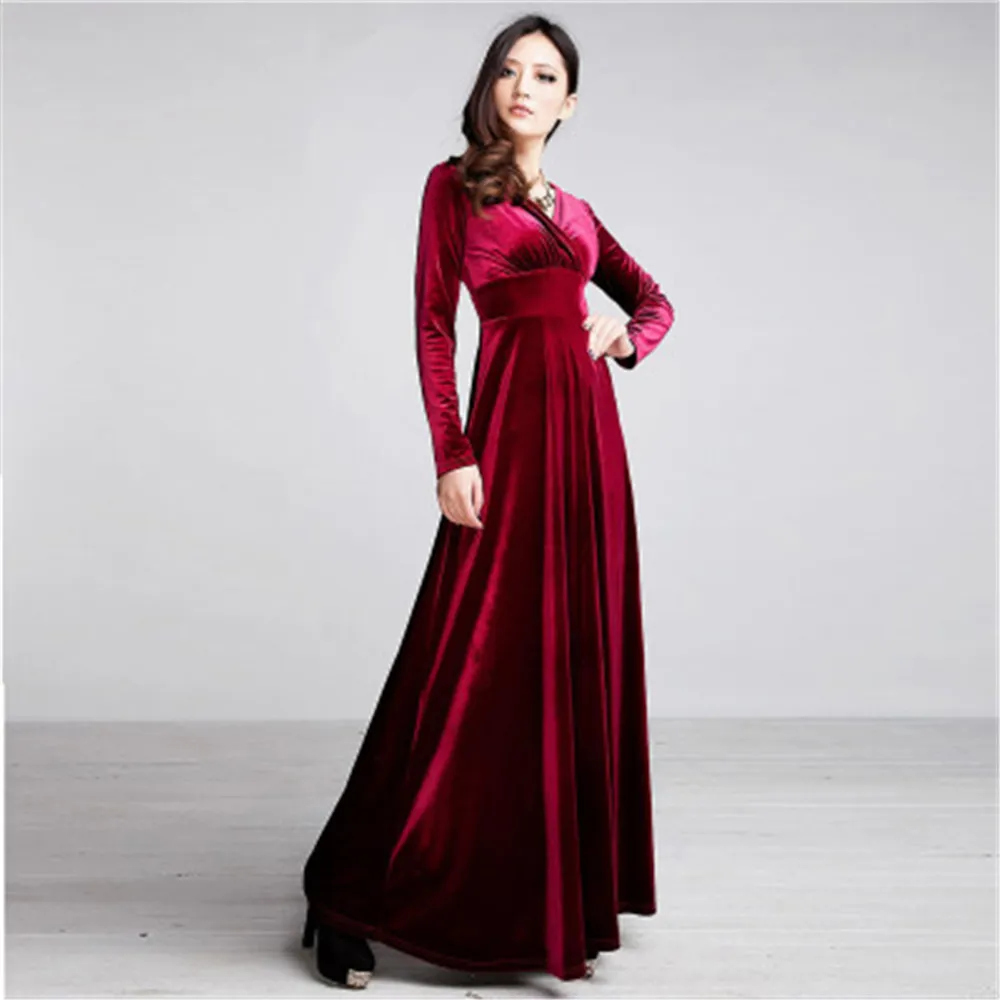 Femmes Robe De Mode Manches Longues Chaud l gant Velours Robe