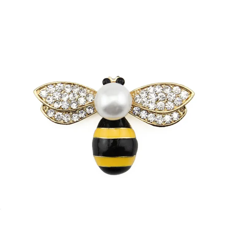 50pcs / lot 50mm moda mücevher gümüş tonlu arı böcek broşlar rhinestone emaye kristal bal arısı broş kadınlar için