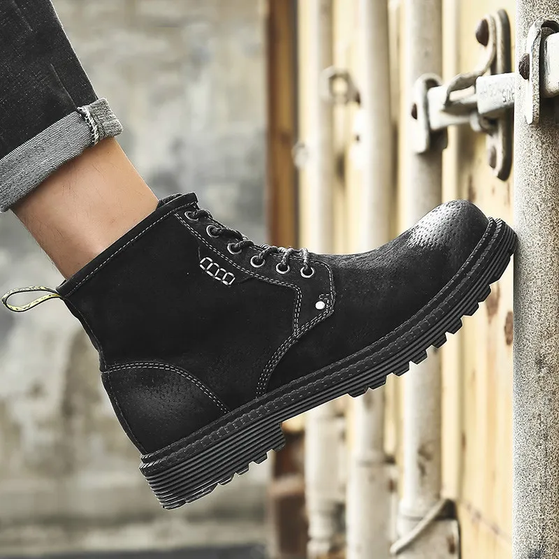 Botas de hombre Zapatos de cuero de gamuza Botas de piel de hombre Bota Masculina Botas negras
