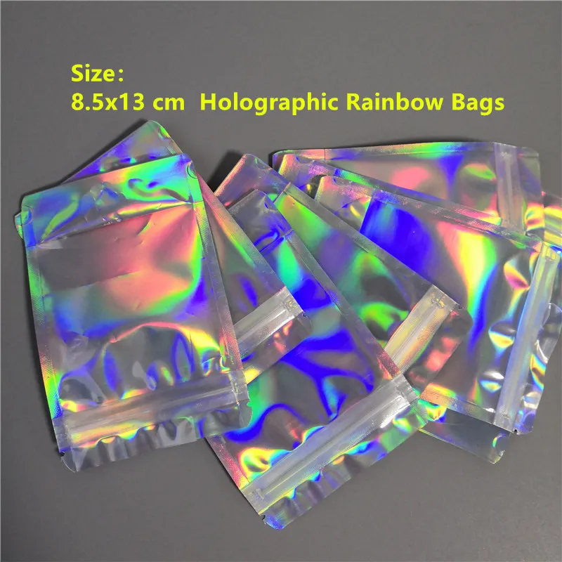 Sacs holographiques en Mylar de couleur arc-en-ciel, 8,5x13cm, par Space Seal, sacs refermables approuvés par la FDA pour la sécurité des aliments