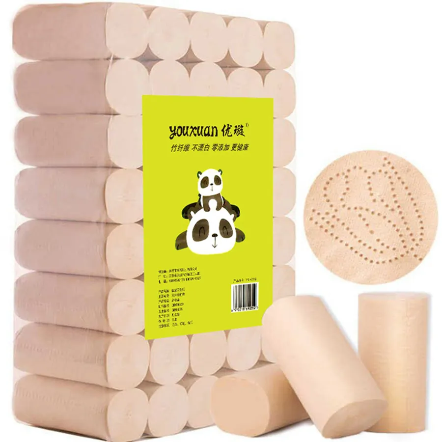 Papier hygiénique en bambou et en fibre de bois, livraison rapide, naturel non blanchi et sans ajout de papier roulé à quatre couches, nécessités quotidiennes RRA3032