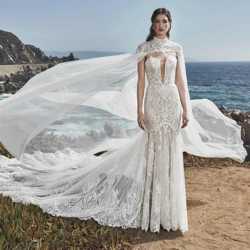 knee length dresses for ladies Liana Trumpet/Mermaid Illusion Ivory/Nude Wedding dress