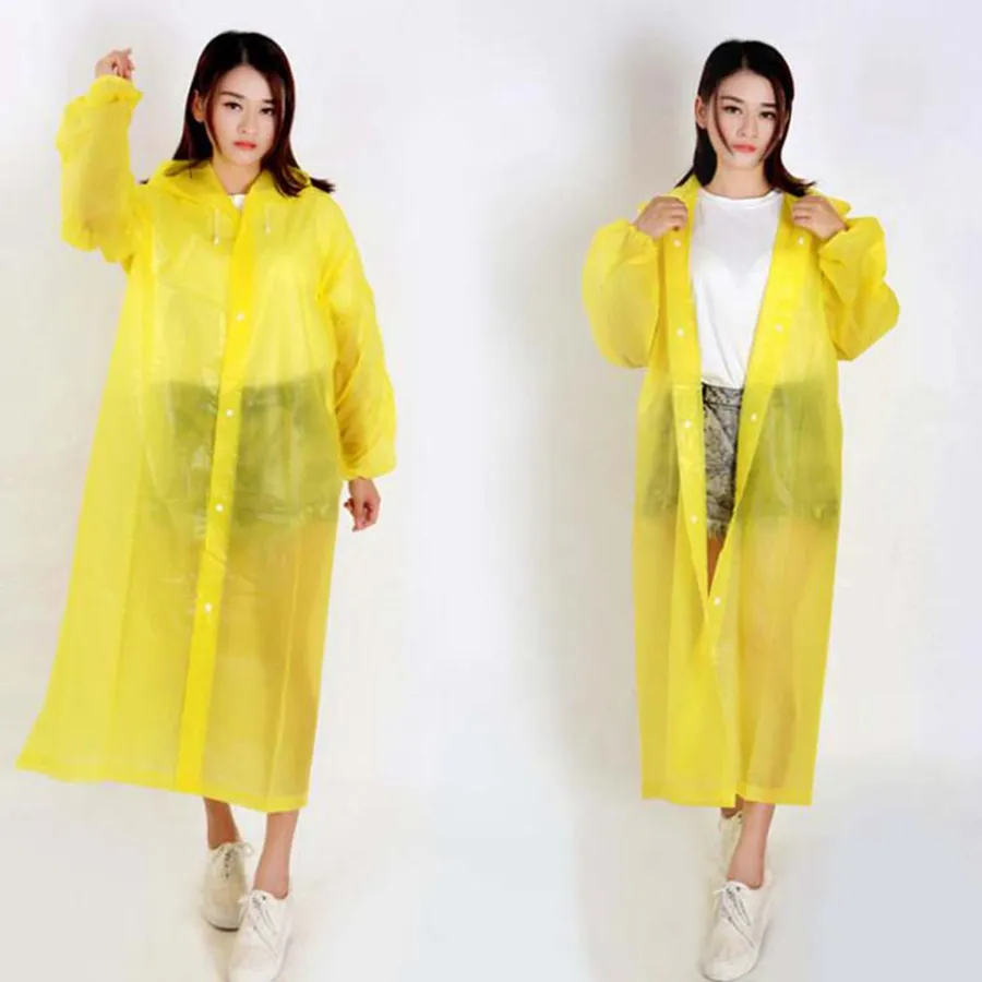 Botão EVA com capuz Raincoat 10 cores Poncho Rainwear sólidos Adultos Limpar corda luva impermeável LJJO7849 Chuva Jacket