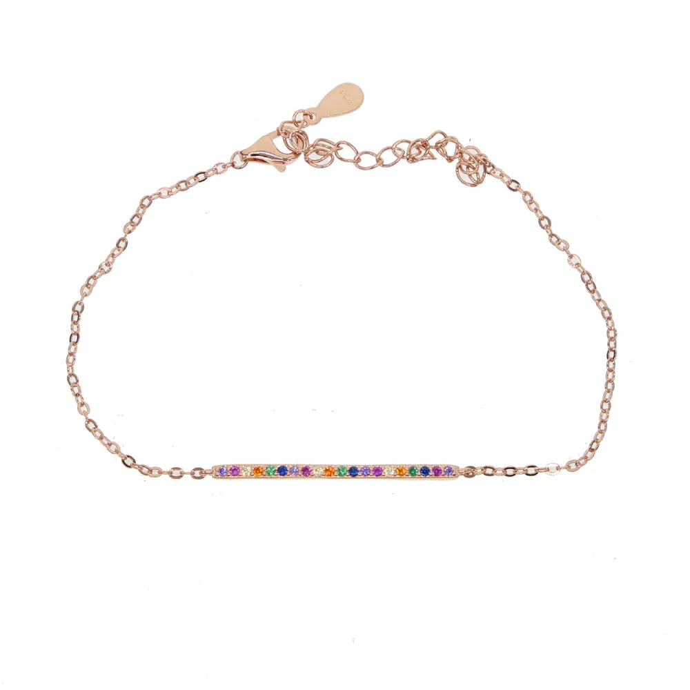 All'ingrosso-arcobaleno cz bar bracciale delicato catena a maglie placcato oro moda semplice gioielli minimalisti alla moda