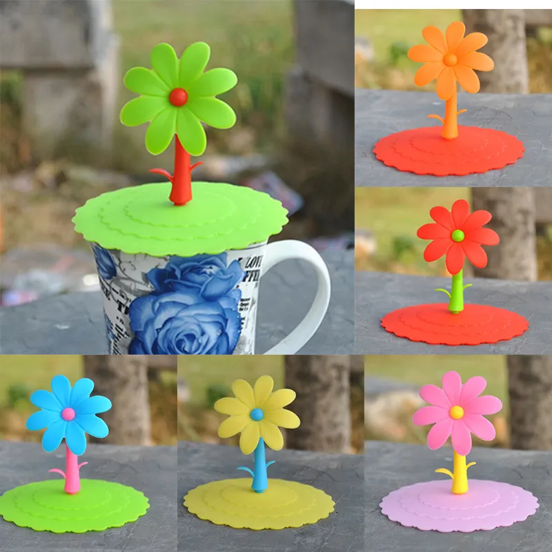 Super Cute Sunflower Dust Reusable Silicone Cup Lids DIY Free Splicing Thermal Insulation Covers Coffee Mug Suction Seal Cap Kitchen Tool