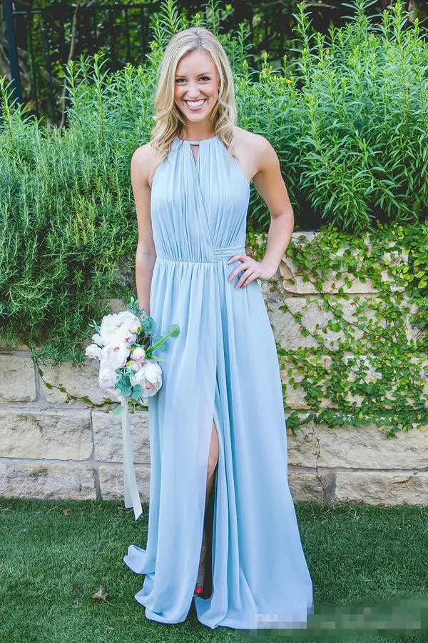 Elegant Sky Blue Chiffon Halter Bridesmaid Dresses:... From Babynice666,  $83.24 | DHgate.Com