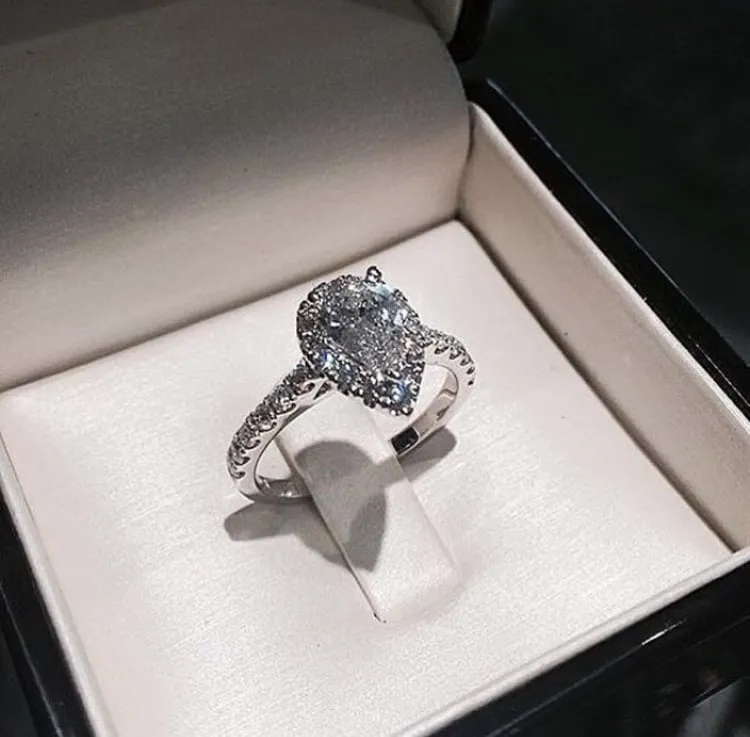 Vecalon gota de água promessa anel 925 prata esterlina 3ct diamante casamento anéis de banda de casamento para mulheres presente de jóias