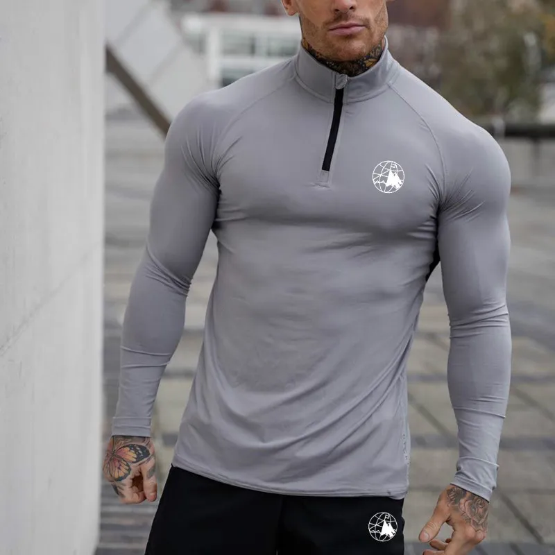 Erkek T-Shirt Moda Erkekler Spor Uzun Kollu Vücut Geliştirme Egzersiz Shirts Hoodie