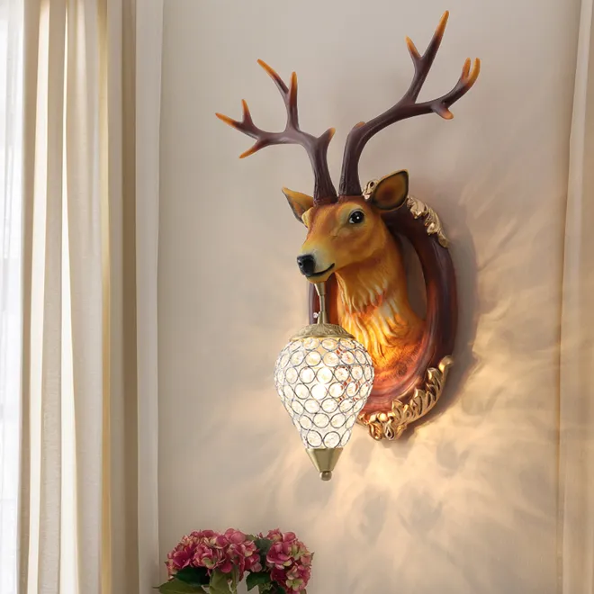 New Creative Deer Head Wall Sconces Lamps Modern Crystal Wall Lighting