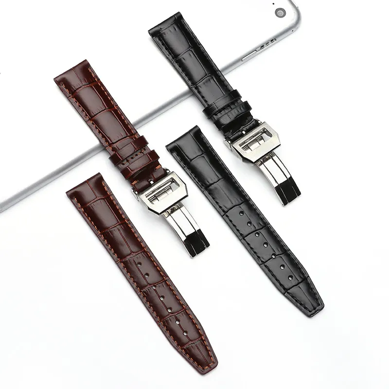 Ремешок для часов из натуральной кожи, черный, коричневый ремешок для часов с раскладывающейся застежкой, подходит для сменного браслета 20 мм 22 мм1 Bands278K
