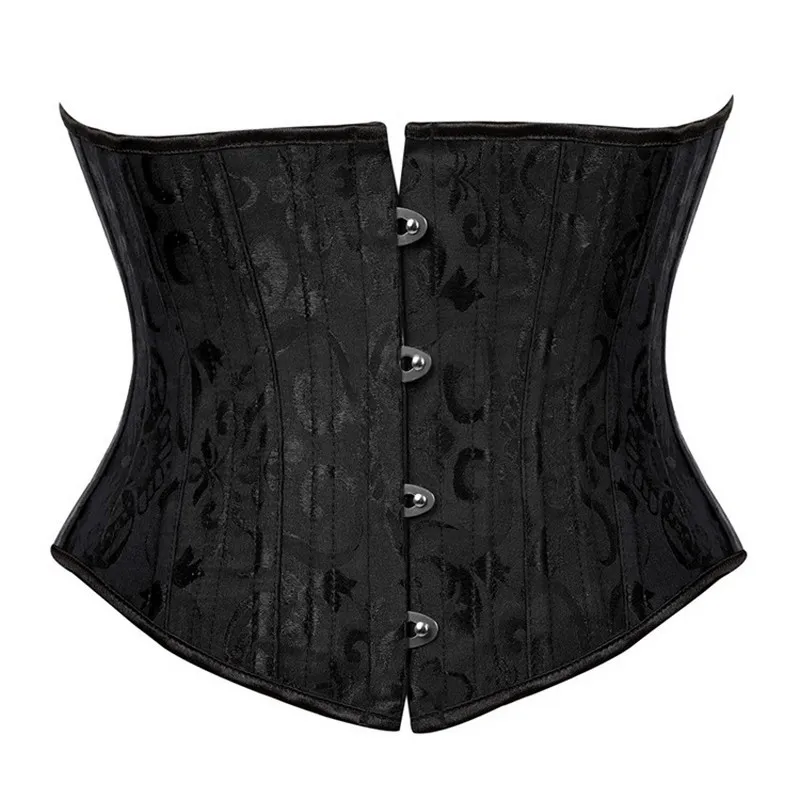 Kort torso 24 stålbenad korsett midja tränare kropp shaper brocade jaquard underbust korsett kvinnor bantbälte svart vit xs-3xl