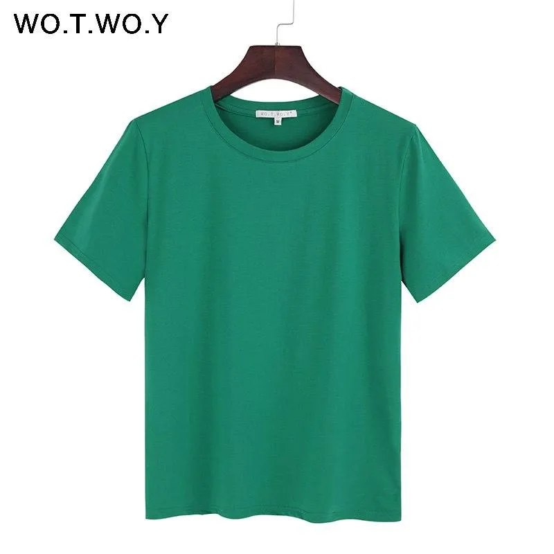 2018 Summer Cotton T Shirt Women Loose Style Solid Tee Shirt Female Short Sleeve Top Tees O-Neck T-shirt Women