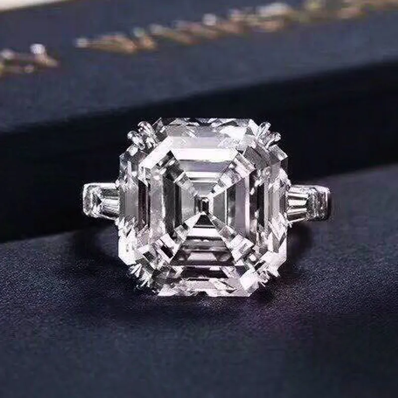 Handgemaakte geliefden belofte ring 925 sterling zilveren ascher cut 12mm diamant cz bruiloft band ringen voor vrouwen mannen mode-sieraden