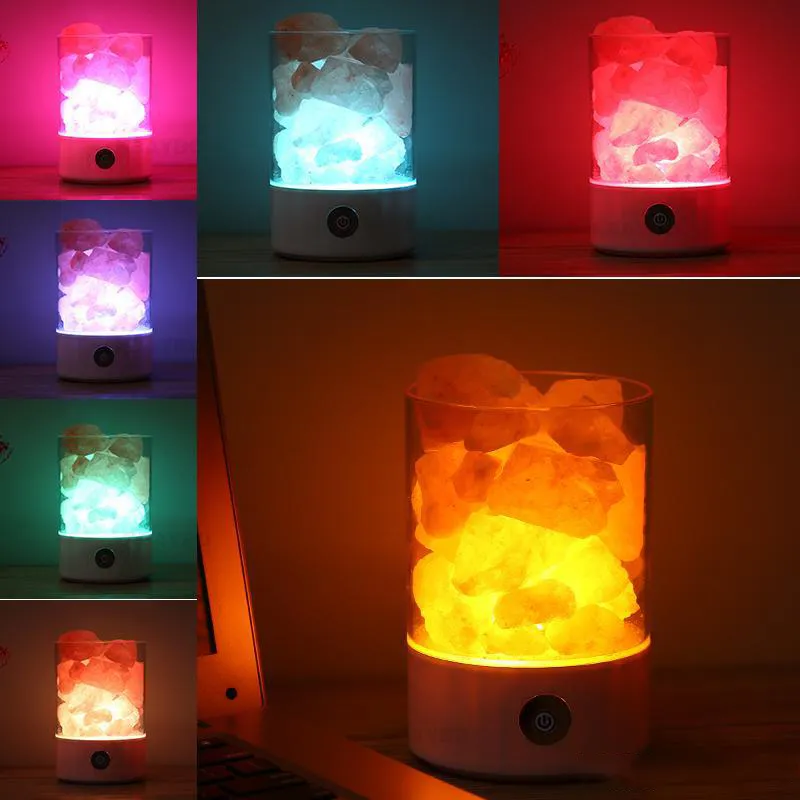 Lampe de sel de l'himalaya naturelle lumière cristal USB led purificateur d'air humeur créateur intérieur lumière chaude lampe de table chambre lampe à lave