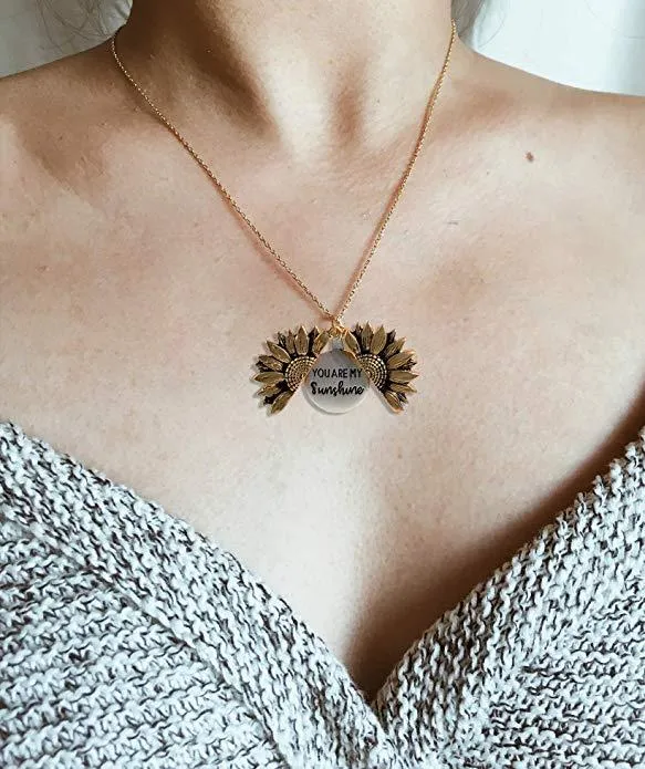 2019 Popular Women Necklace You Are My Sunshine Open Locket Sunflower  Double Layer Lettering Necklaces Short Clavicle Chain Jewelry From 1,63 € |  DHgate