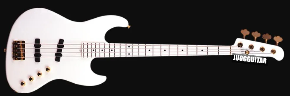 Niestandardowe 4 struny Księżyc Bass JJ-4B Larry Graham All White Electric Bass Guitar Ash Ciała, Maple Neck 21 Frets Freetboard, Gold Hardware