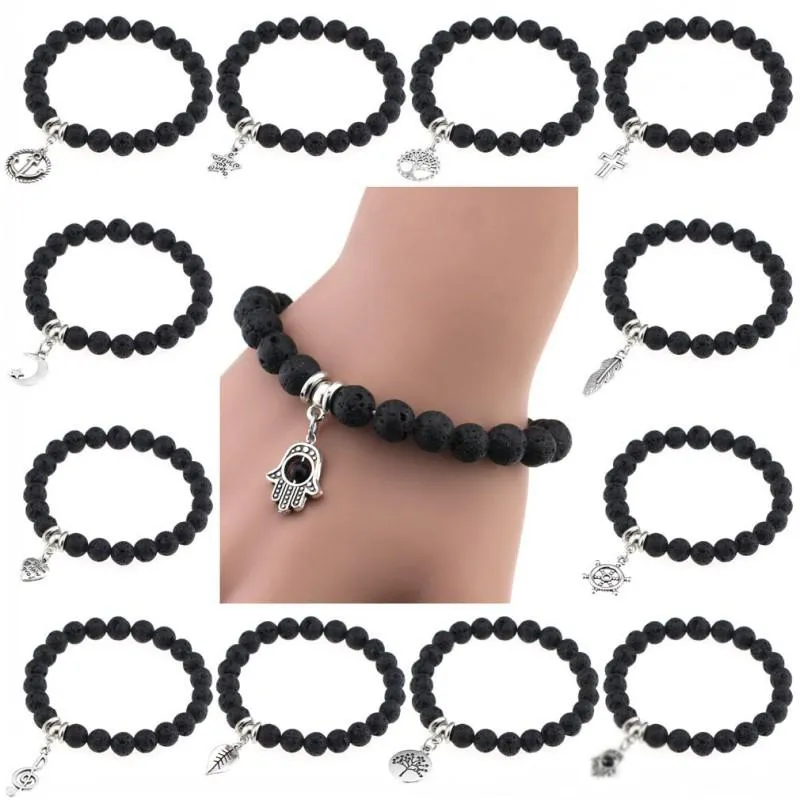 Unisex Naturstein Perlen Anker Buddha Anhänger Armband Vulkangestein DIY Frauen Stretch Öl Diffusor Armband Schmuck Geschenk