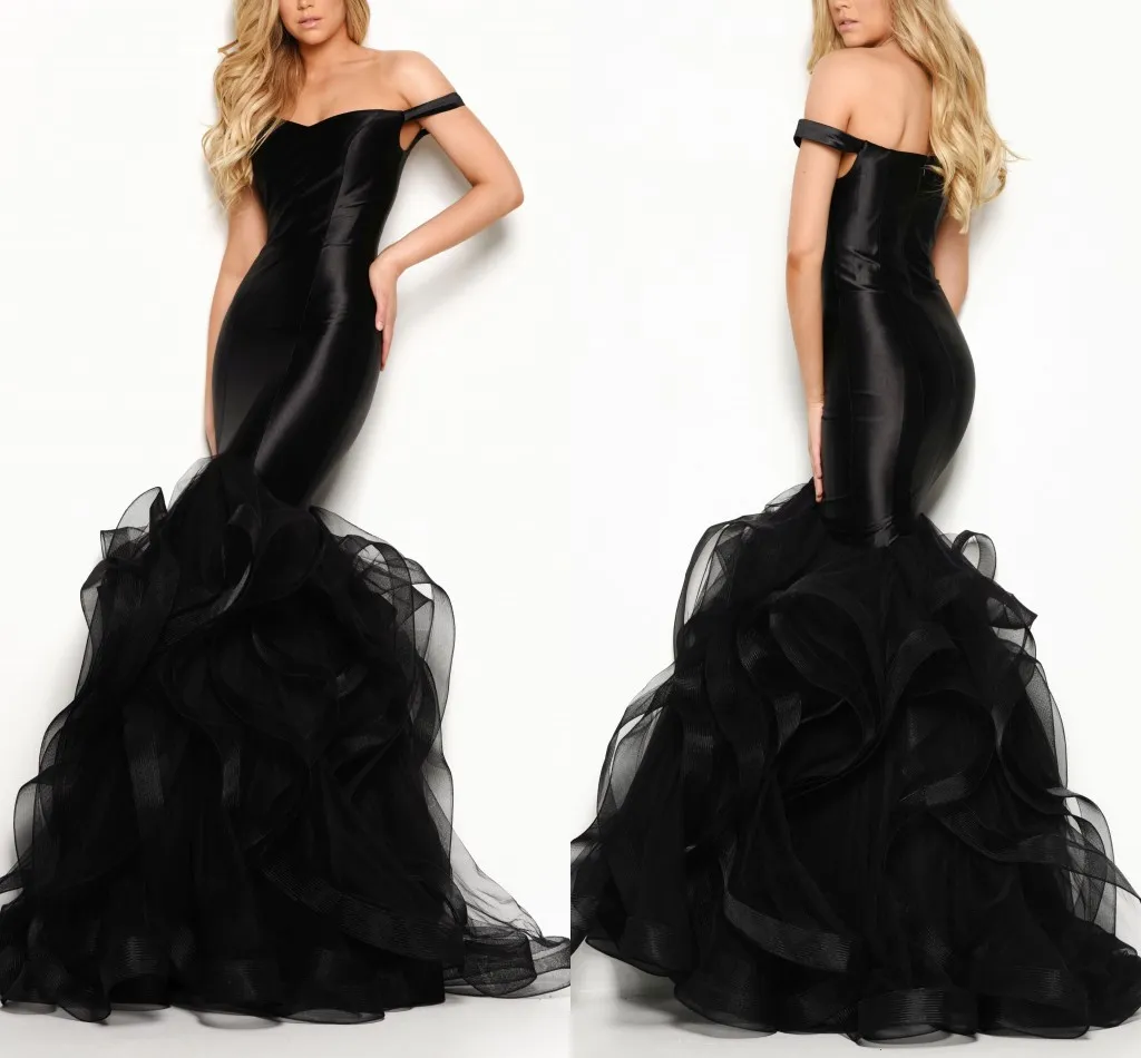 2020 Wholeprice Black Girl Prom Dresses Mermaid With Ruffle Off Shoulder Dresses Evening Wear Cocktail Party Celebrity Formal Dress Cheap