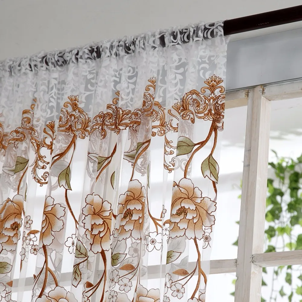 Home Office Window Gordijn Bloem Print Divider Tule Voile Drape Panel Sheer Sjaal Valances Gordijnen Home Decor