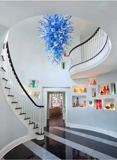 شعبية الأزرق والأبيض مصابيح قلادة الحديثة الشعبية أدى إنقاذ ضوء مصدر دايل chihuly الزجاج أضواء الزفاف