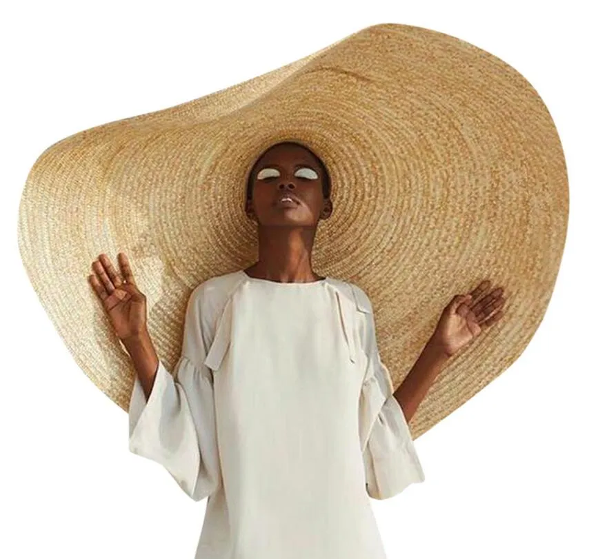 Cappello Da Sole Di Paglia Oversize Da Donna, Cappello Da Spiaggia