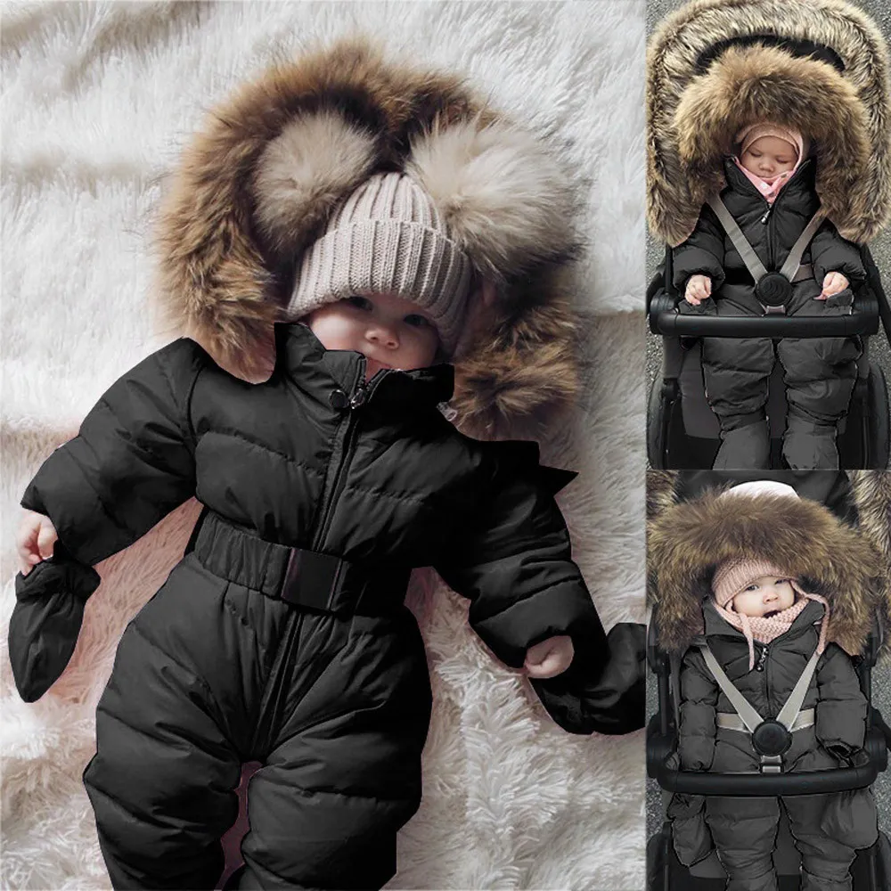 Baby Winter Snowsuan Strampler Jacksuit Dickes warme Kapuze Jacke Outfit fur Jungen Madchen 2024 Schwarz
