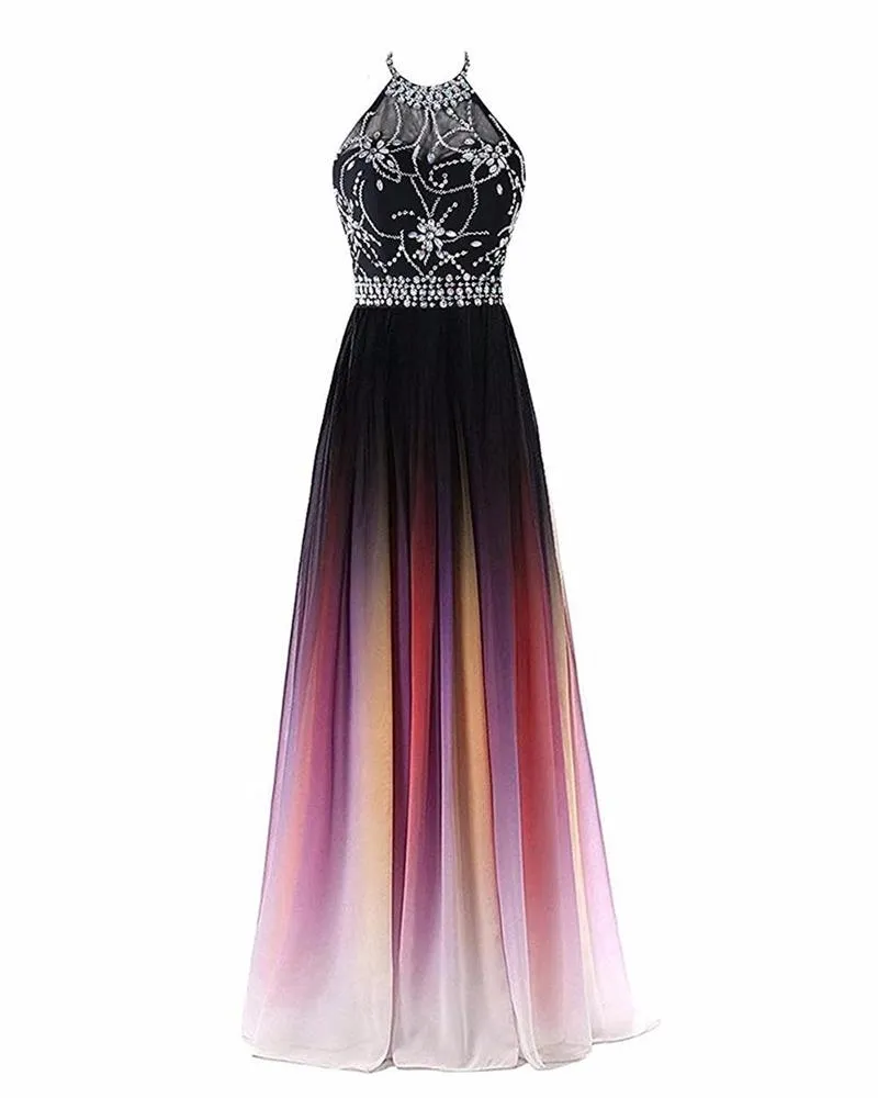 Formal Ombre Halter Dress Halter Prom Dresses: Long Chiffon Ombre