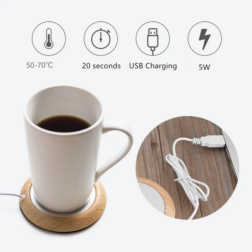  Calentador de tazas para bebidas térmicas, calefacción USB de 5  W uniformemente para oficina, té, café, almohadilla de madera de nogal y  metal, calentador de tazas de café para escritorio, oficina