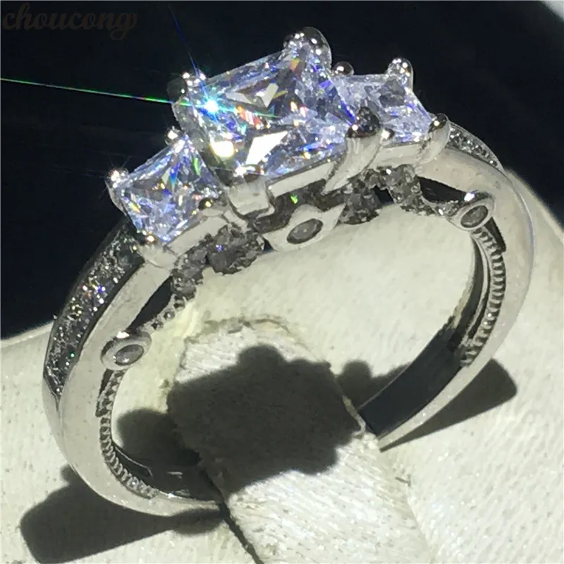 choucong Vintage Three stone Promise Ring 5A Zircon Cz 925 Sterling Silver Engagement Wedding Band Rings for Women Jewelry