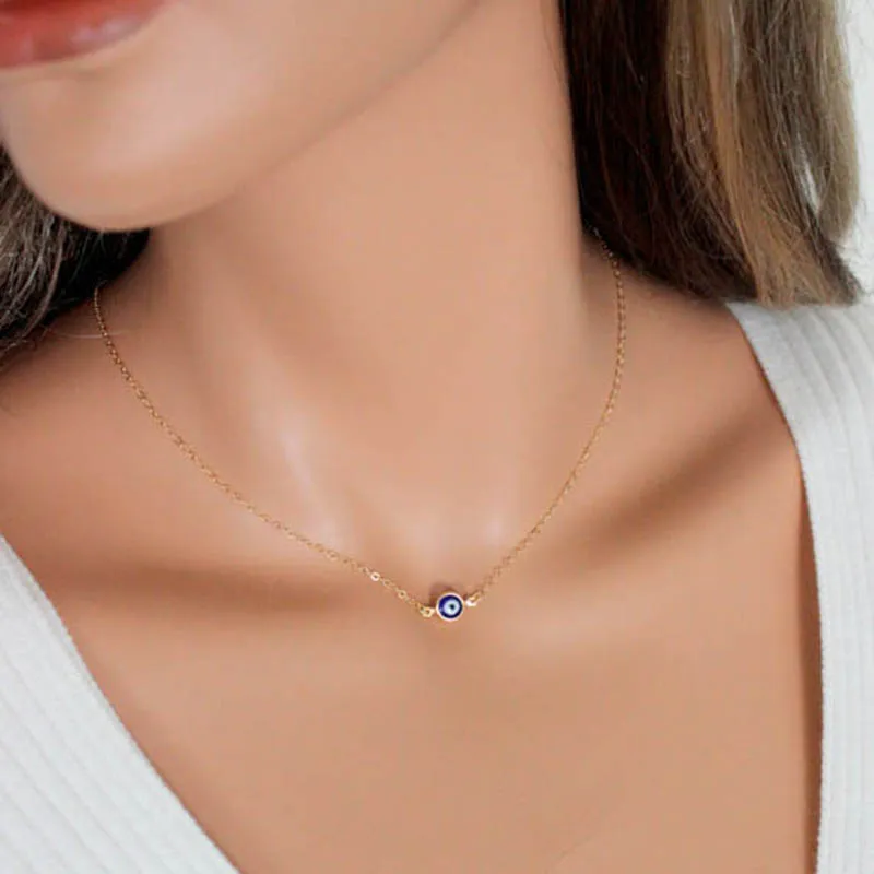 Mystérieux turc Blue Eye pendentif collier femmes tour de cou chaîne courte collier bijoux de fête cadeau colgantes mujer moda