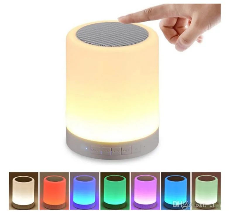 Haut-parleur Bluetooth à lampe tactile colorée avec Pothook Haut-parleur sans fil à lumière LED multicolore Jeu de carte TF Mains libres Mic Lampe Haut-parleur