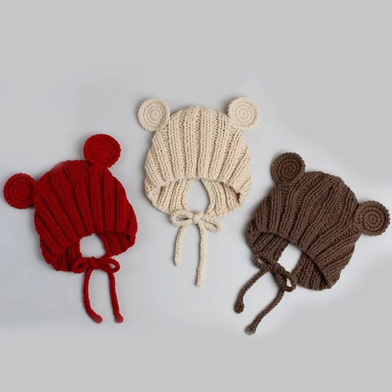 Ours mignon oreilles bébé chapeau mou tricot bébé Bonnet chaud chapeaux d'hiver pour bébé fille garçon nouveau-né Photographie Props Envoi gratuit de 2020 nouvelle chaude